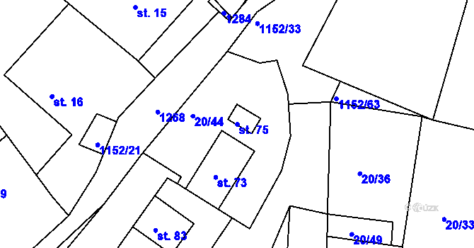 Parcela st. 75 v KÚ Mezihorská, Katastrální mapa