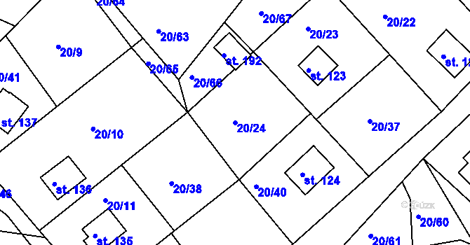 Parcela st. 20/24 v KÚ Mezihorská, Katastrální mapa