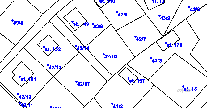 Parcela st. 42/10 v KÚ Mezihorská, Katastrální mapa