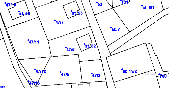 Parcela st. 52 v KÚ Poušť, Katastrální mapa