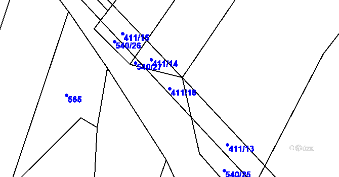 Parcela st. 411/18 v KÚ Jindřichovice na Moravě, Katastrální mapa