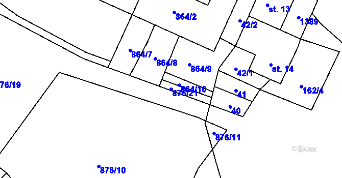 Parcela st. 876/21 v KÚ Jindřichovice na Moravě, Katastrální mapa