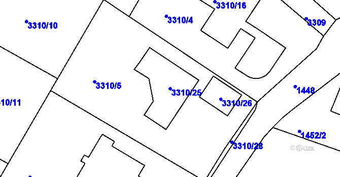 Parcela st. 3310/25 v KÚ Jindřichův Hradec, Katastrální mapa