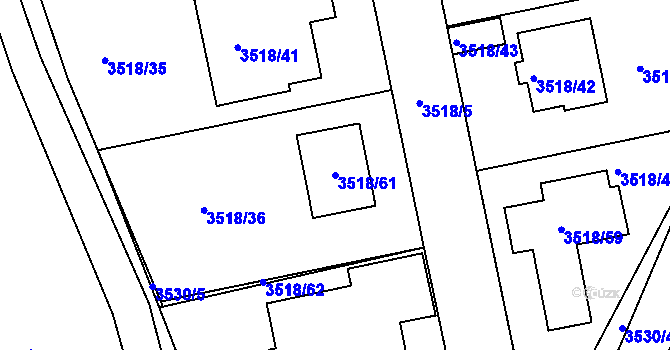 Parcela st. 3518/61 v KÚ Jindřichův Hradec, Katastrální mapa
