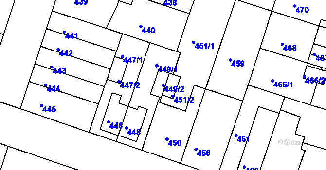 Parcela st. 449/2 v KÚ Jindřichův Hradec, Katastrální mapa