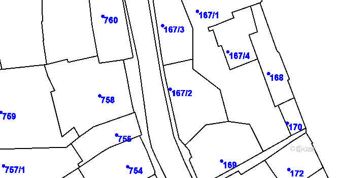 Parcela st. 167/2 v KÚ Jindřichův Hradec, Katastrální mapa