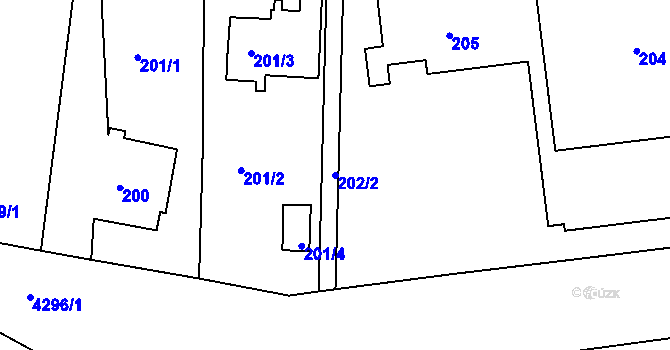 Parcela st. 202/2 v KÚ Jindřichův Hradec, Katastrální mapa