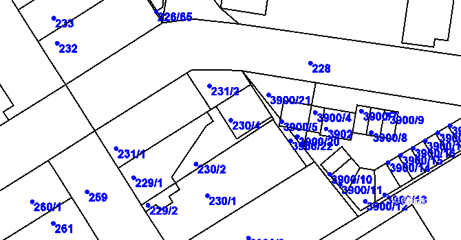 Parcela st. 230/4 v KÚ Jindřichův Hradec, Katastrální mapa
