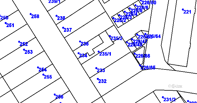 Parcela st. 235/1 v KÚ Jindřichův Hradec, Katastrální mapa