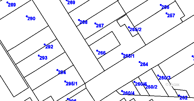 Parcela st. 266 v KÚ Jindřichův Hradec, Katastrální mapa