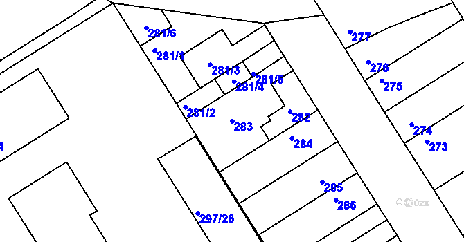 Parcela st. 283 v KÚ Jindřichův Hradec, Katastrální mapa
