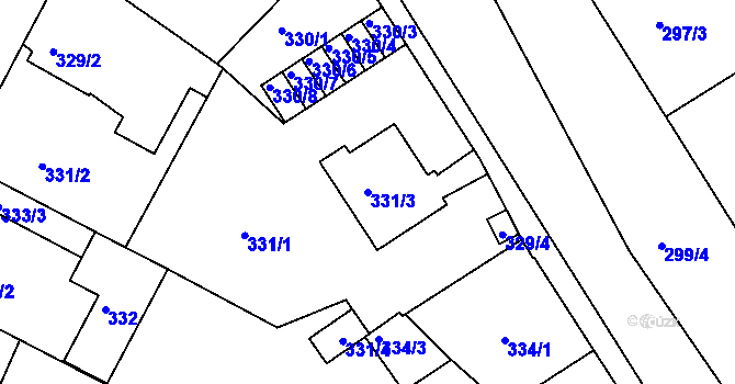 Parcela st. 331/3 v KÚ Jindřichův Hradec, Katastrální mapa