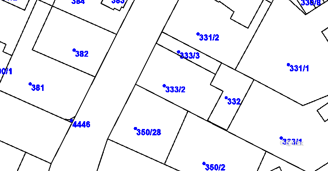 Parcela st. 333/2 v KÚ Jindřichův Hradec, Katastrální mapa