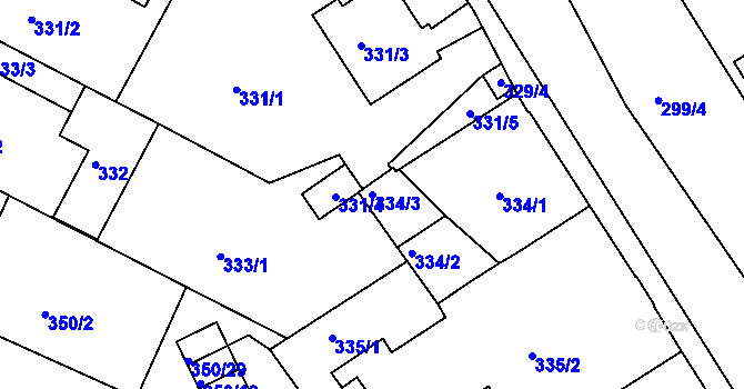 Parcela st. 334/3 v KÚ Jindřichův Hradec, Katastrální mapa