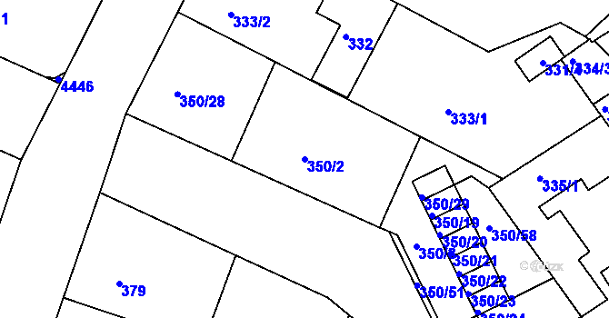 Parcela st. 350/2 v KÚ Jindřichův Hradec, Katastrální mapa