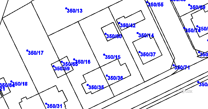 Parcela st. 350/15 v KÚ Jindřichův Hradec, Katastrální mapa
