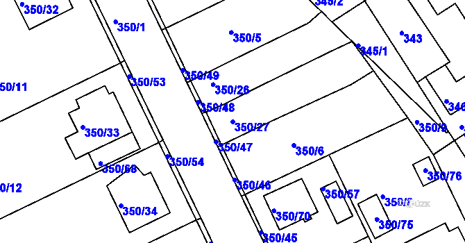 Parcela st. 350/27 v KÚ Jindřichův Hradec, Katastrální mapa