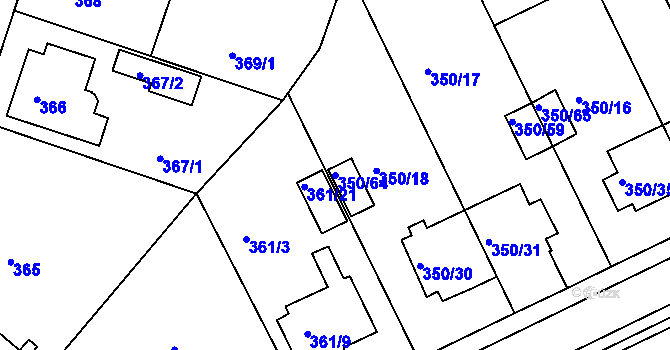 Parcela st. 350/64 v KÚ Jindřichův Hradec, Katastrální mapa