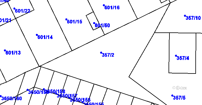 Parcela st. 357/2 v KÚ Jindřichův Hradec, Katastrální mapa