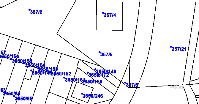 Parcela st. 357/5 v KÚ Jindřichův Hradec, Katastrální mapa