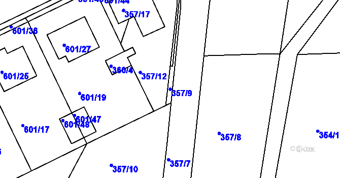 Parcela st. 357/9 v KÚ Jindřichův Hradec, Katastrální mapa