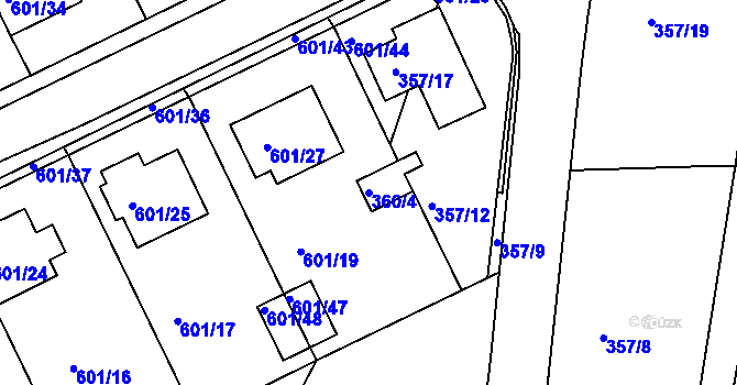 Parcela st. 360/4 v KÚ Jindřichův Hradec, Katastrální mapa