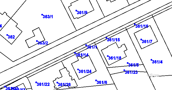 Parcela st. 361/1 v KÚ Jindřichův Hradec, Katastrální mapa