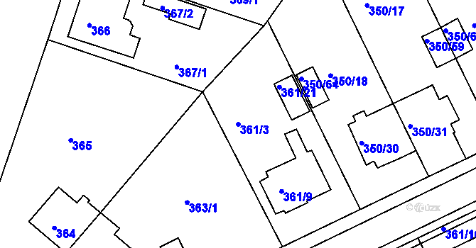 Parcela st. 361/3 v KÚ Jindřichův Hradec, Katastrální mapa