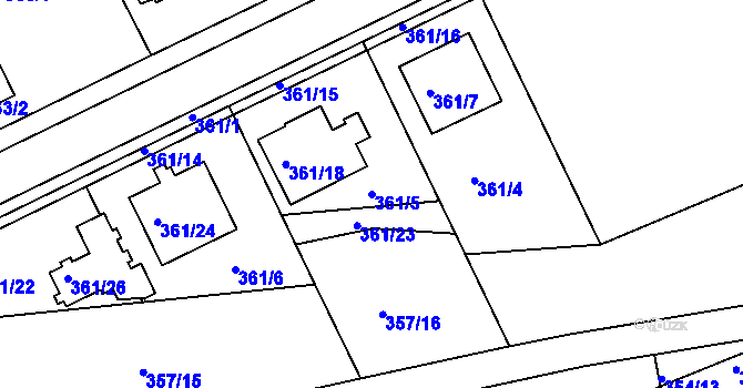 Parcela st. 361/5 v KÚ Jindřichův Hradec, Katastrální mapa