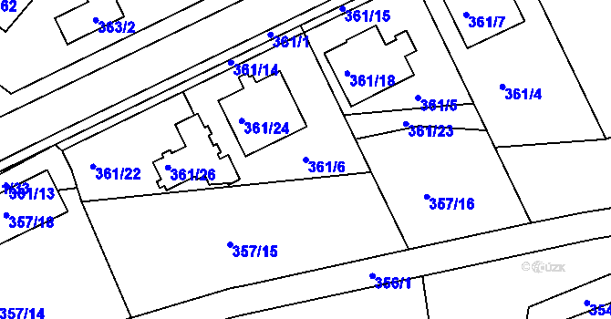 Parcela st. 361/6 v KÚ Jindřichův Hradec, Katastrální mapa