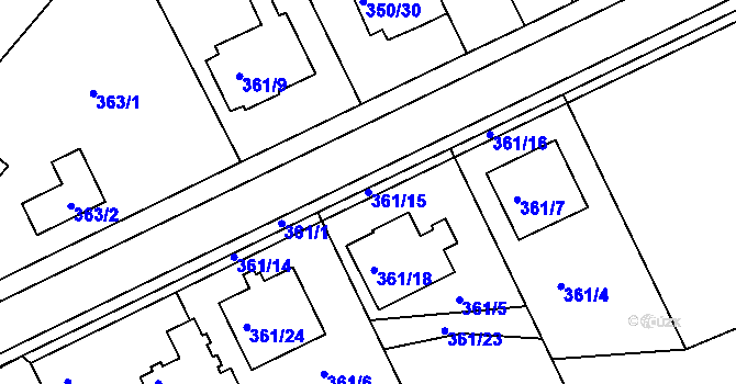 Parcela st. 361/15 v KÚ Jindřichův Hradec, Katastrální mapa