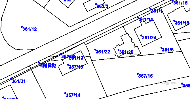 Parcela st. 361/22 v KÚ Jindřichův Hradec, Katastrální mapa
