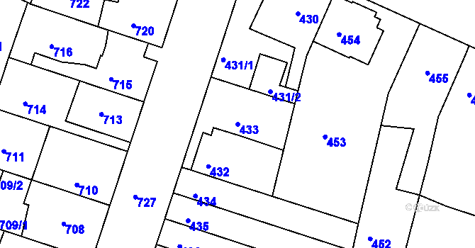 Parcela st. 433 v KÚ Jindřichův Hradec, Katastrální mapa