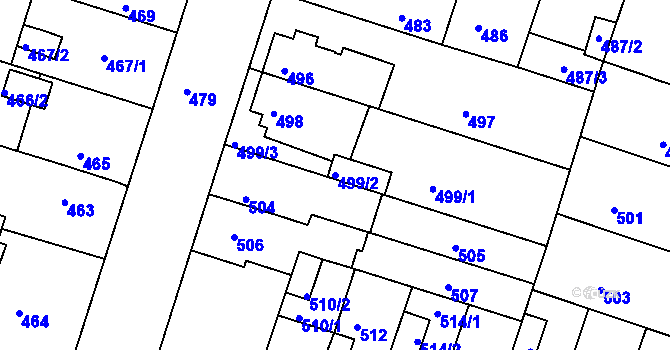 Parcela st. 499/2 v KÚ Jindřichův Hradec, Katastrální mapa