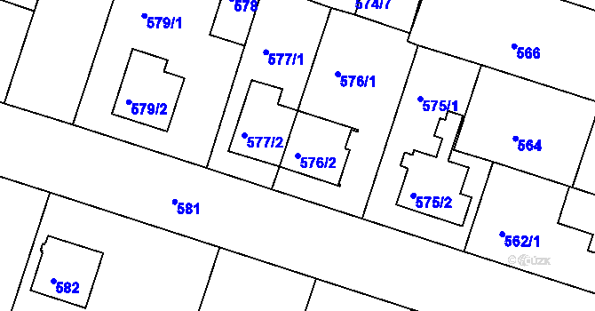 Parcela st. 576/2 v KÚ Jindřichův Hradec, Katastrální mapa