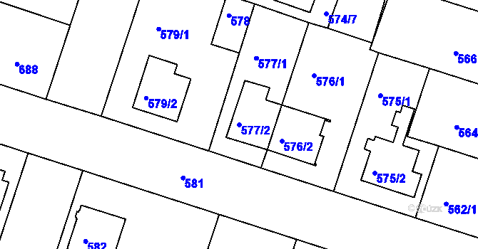Parcela st. 577/2 v KÚ Jindřichův Hradec, Katastrální mapa