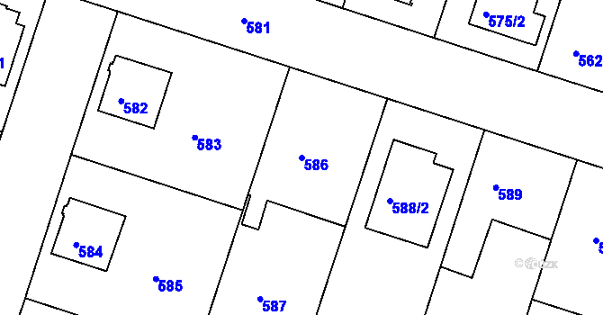 Parcela st. 586 v KÚ Jindřichův Hradec, Katastrální mapa