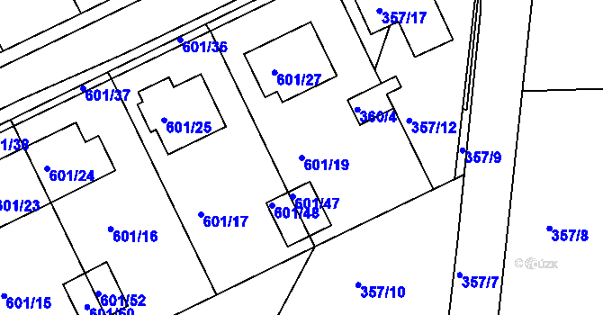 Parcela st. 601/19 v KÚ Jindřichův Hradec, Katastrální mapa