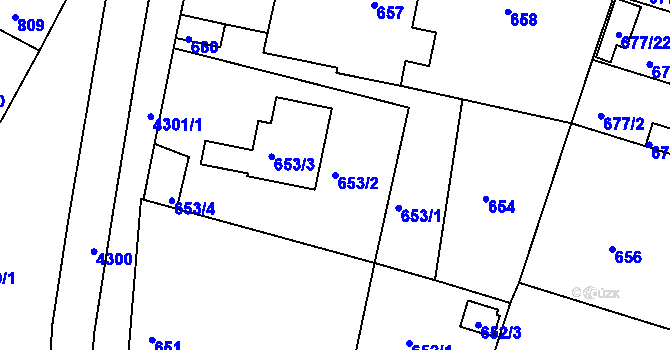 Parcela st. 653/2 v KÚ Jindřichův Hradec, Katastrální mapa