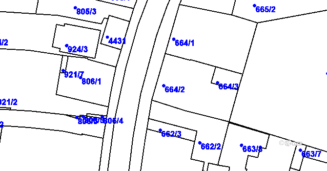 Parcela st. 664/2 v KÚ Jindřichův Hradec, Katastrální mapa