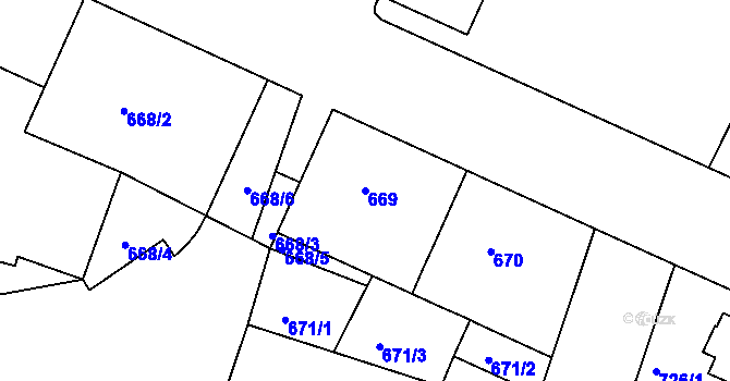 Parcela st. 669 v KÚ Jindřichův Hradec, Katastrální mapa