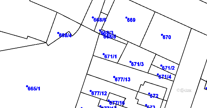 Parcela st. 671/1 v KÚ Jindřichův Hradec, Katastrální mapa