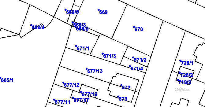Parcela st. 671/3 v KÚ Jindřichův Hradec, Katastrální mapa