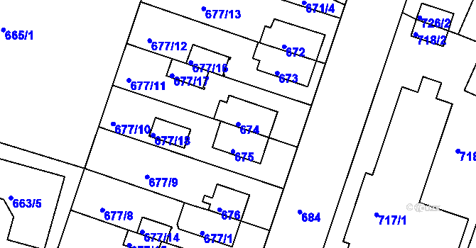 Parcela st. 674 v KÚ Jindřichův Hradec, Katastrální mapa