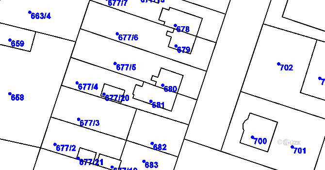 Parcela st. 680 v KÚ Jindřichův Hradec, Katastrální mapa