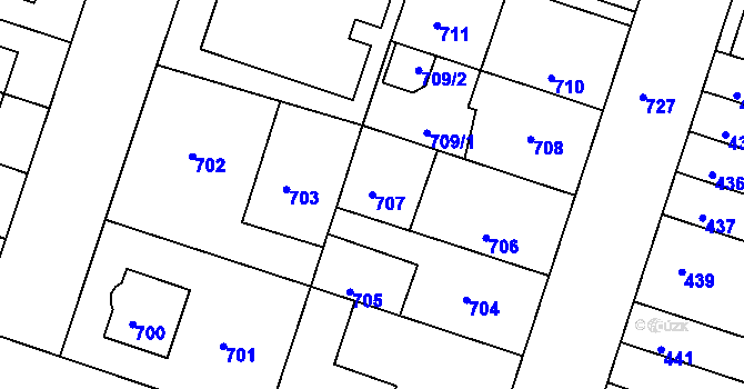Parcela st. 707 v KÚ Jindřichův Hradec, Katastrální mapa