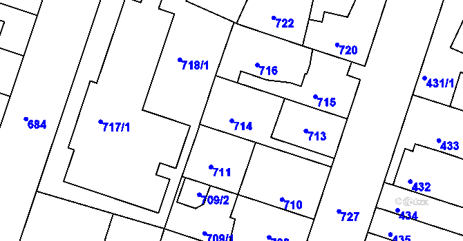 Parcela st. 714 v KÚ Jindřichův Hradec, Katastrální mapa