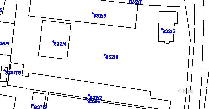 Parcela st. 832/1 v KÚ Jindřichův Hradec, Katastrální mapa