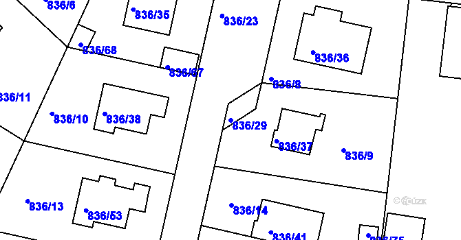 Parcela st. 836/29 v KÚ Jindřichův Hradec, Katastrální mapa