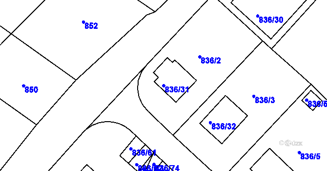 Parcela st. 836/31 v KÚ Jindřichův Hradec, Katastrální mapa